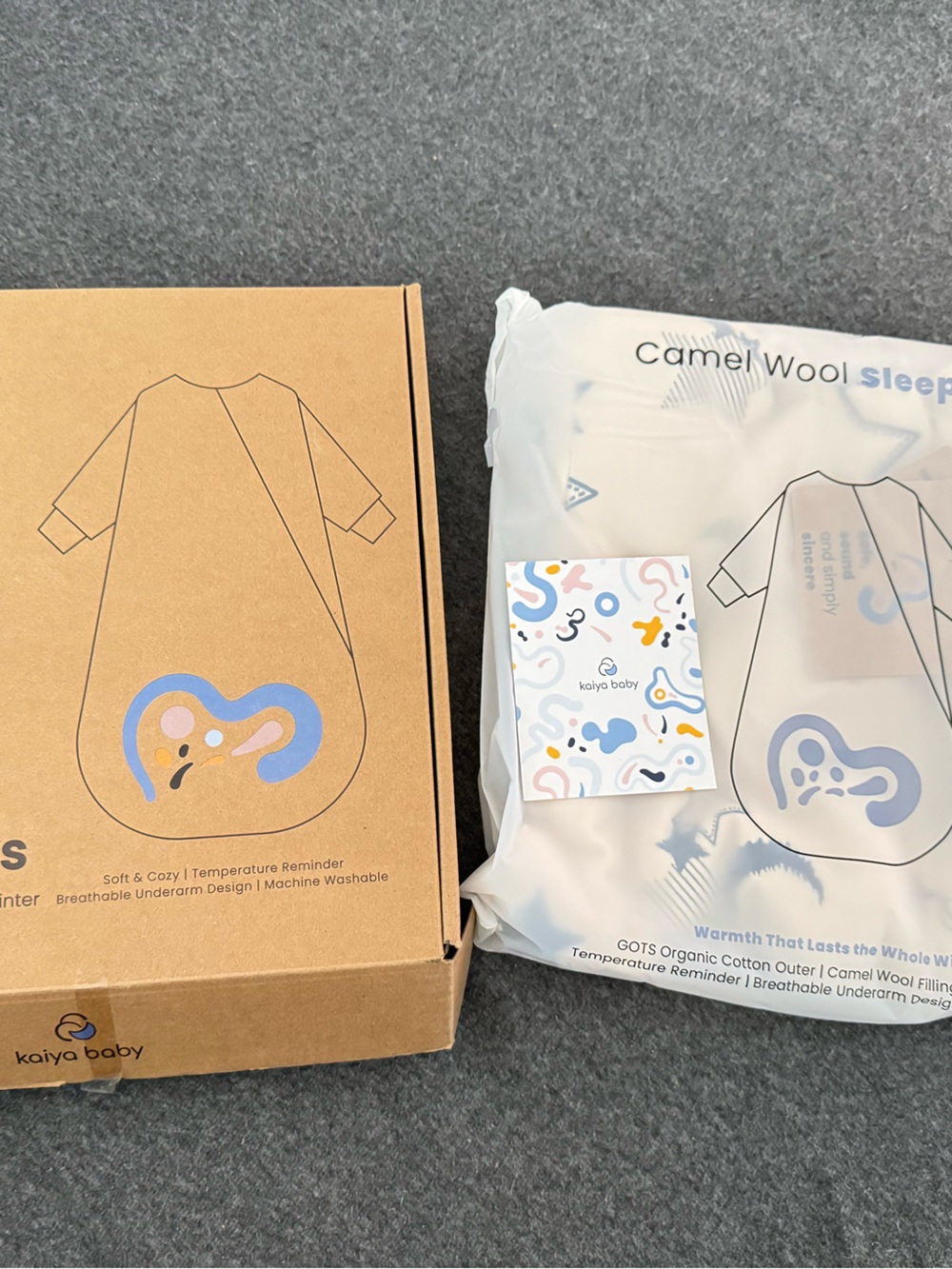 Camel Wool Kids Sleepsack - Cream/Blue size Small for 0-6 month tog 1.0